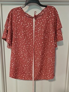 SHEIN Mauve Dot  Blouse W/ Flutter Sleeves - Crossposted